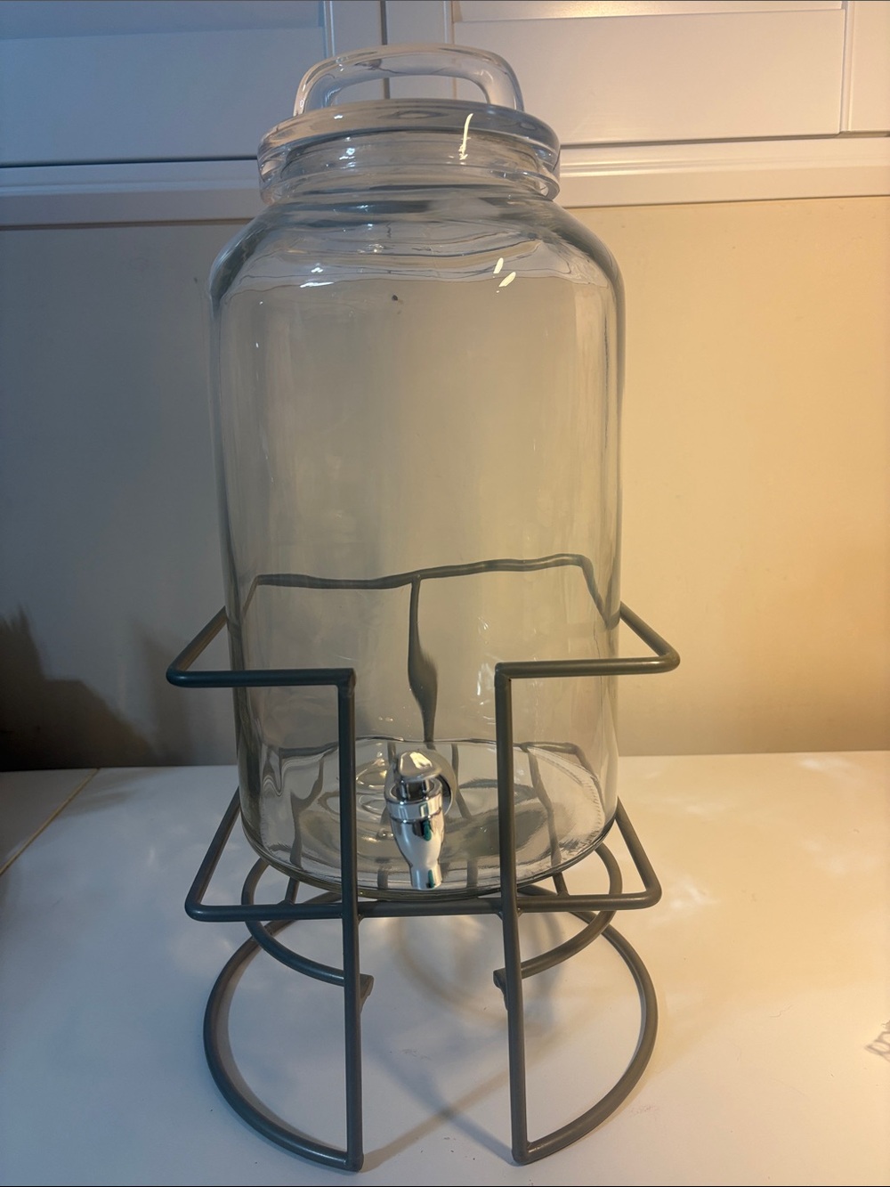 Glass Beverage Dispenser with Spigot and Metal Stand - Clear